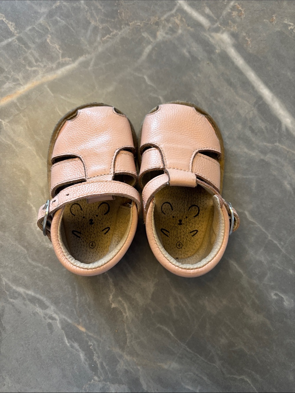 Kids Pink Leather T-Strap Sandals